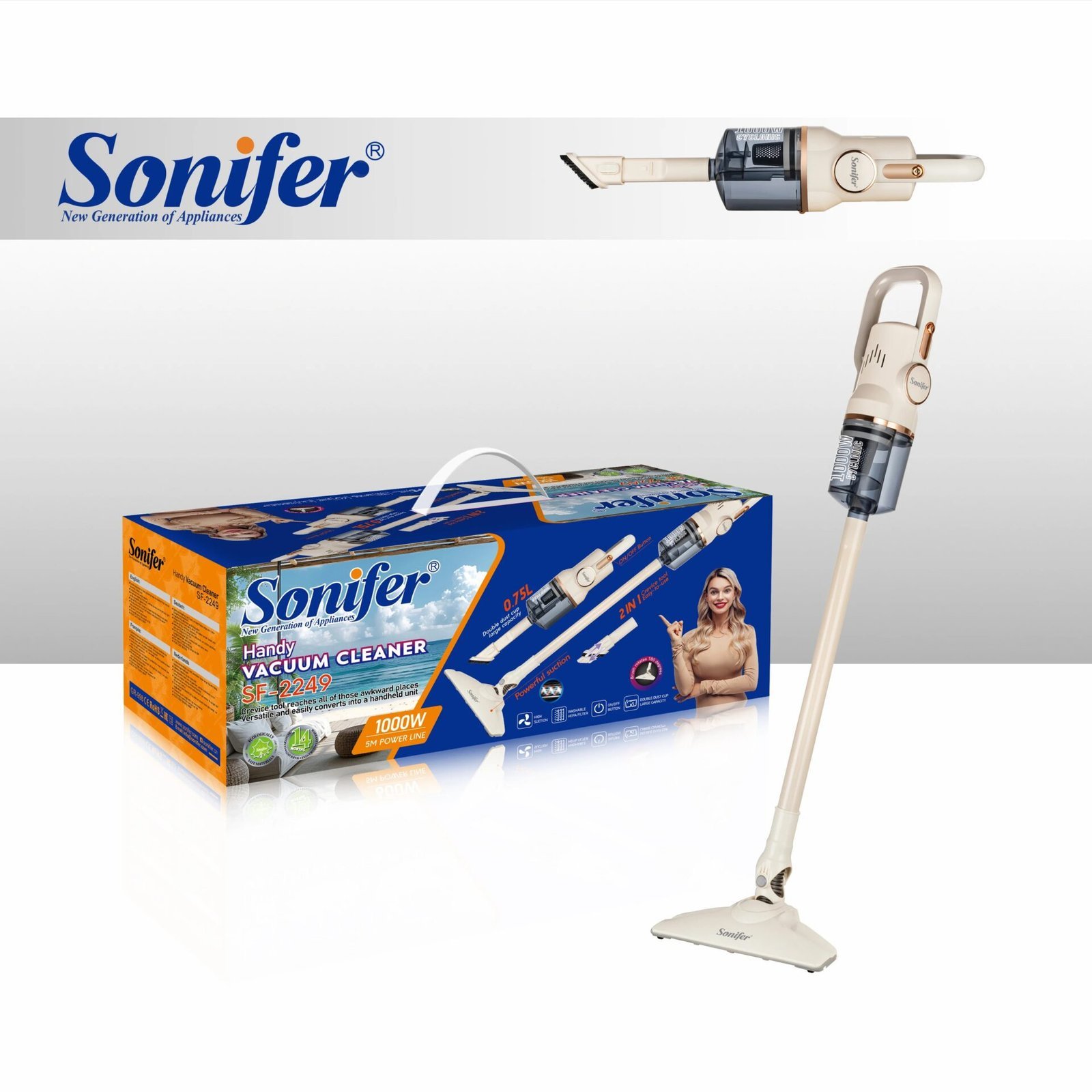 Aspirateur Balai 2 en 1 Sans Sac 1000W - 0.75L - 5M Sonifer SF-2249 – Image 4